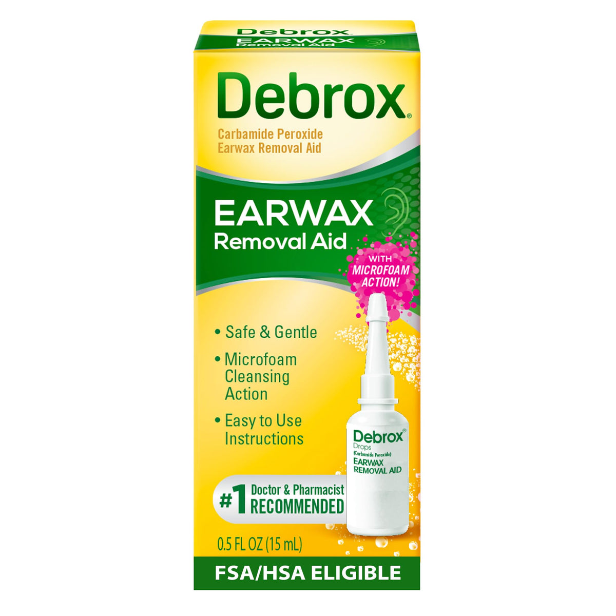 Debrox Ear Wax Removal Drops, Gentle Microfoam Ear Wax Remover with Carbamide Peroxide, 0.5 Fl Oz