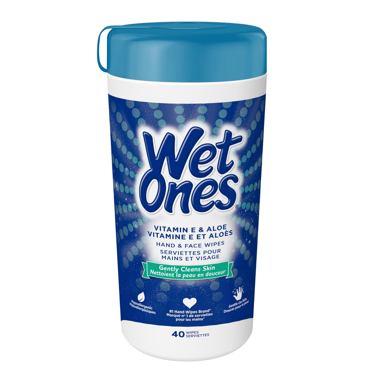 Wet Ones Unscented Hand and Face Wipes| Vitamin E and Aloe Travel Wipes |Hypoallergenic, Gentle on skin | Alcohol and Fragrance-free Wet Wipes| Travel Essentials, 40 Count Canister