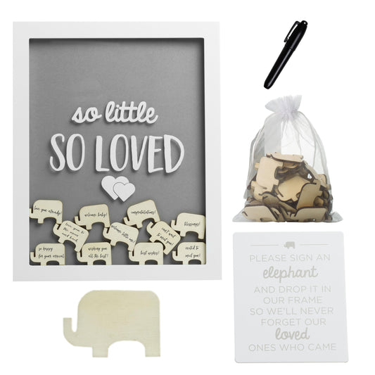 Pearhead Elephant Token Frame, Little Wishes Signature Baby Shower Guestbook Alternative, Pregnancy Keepsake for Soon to be Moms, Gray and White, 12" W x 15" H