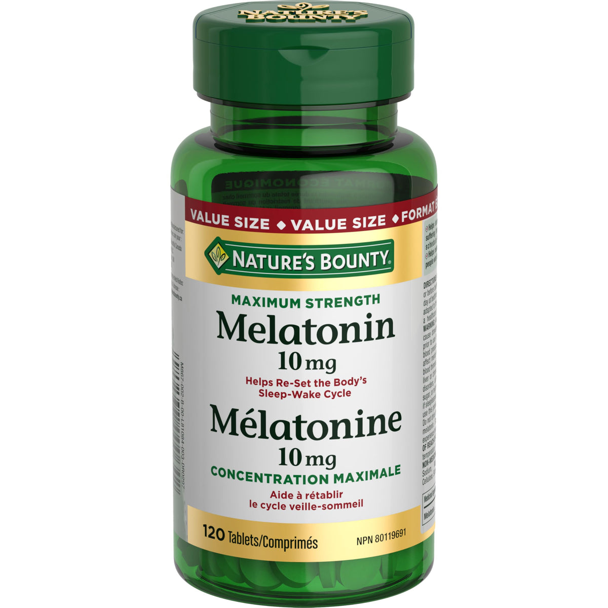 NATURE'S BOUNTY Maximum Strength Melatonin, 10 mg, Value Size, Helps Reset Sleep-wake Cycle, Helps Increase Total Sleep Time, Fall Asleep Faster, Fights Jet Lag, 120 Tablets, 44 g