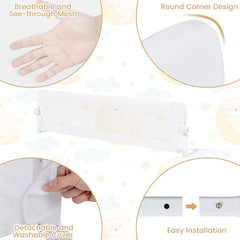 71-Inch Foldable Bed Rail Swing Down Baby Bed Guard Rail with Adjustable Safety Strap-White
