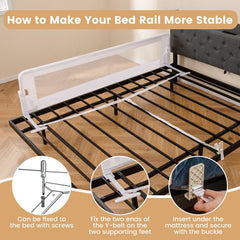 71-Inch Foldable Bed Rail Swing Down Baby Bed Guard Rail with Adjustable Safety Strap-White