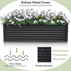 71 Inch Galvanized Metal Raised Garden Bed in Dark Grey, 36 Cu Ft Open Bottom Planter