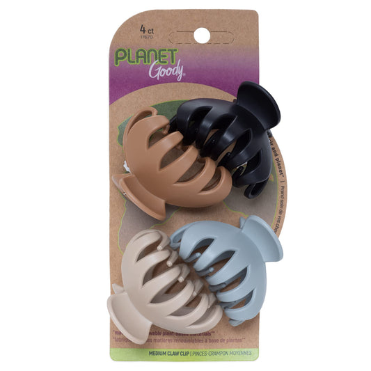Goody Planet Spider Claw Clip, 4 Count, Assorted Neutral Colors, Medium to Long Hair, Long-lasting & Non-Slip, Pain-Free Styling Accessories for Women, Men, Boys & Girls. All Hair Types