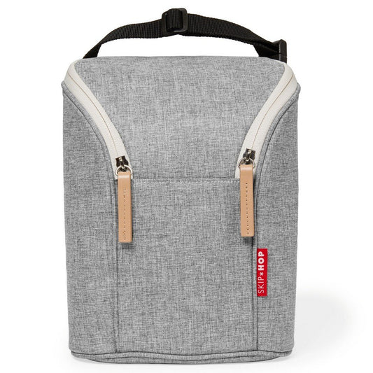 Skip Hop Insulated Breastmilk Cooler And Double Baby Bottle Bag, Grey Melange