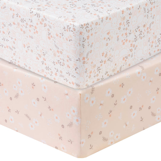 Sammy & Lou 2 Pack Microfiber Fitted Crib Sheets, Cottontail Cloud, Pink, 55452