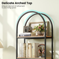 71 inches Tall Arched Bookcase 4-Tier with Storage Shelves & Metal Frame for Home Office-Brown & Black