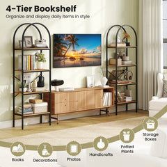 71 inches Tall Arched Bookcase 4-Tier with Storage Shelves & Metal Frame for Home Office-Brown & Black