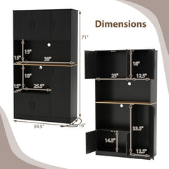 71 inches Tall Kitchen Pantry Cabinet with Charging Station Wooden Buffet Cupboard Sideboard-Black
