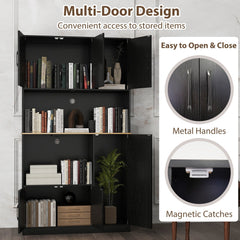 71 inches Tall Kitchen Pantry Cabinet with Charging Station Wooden Buffet Cupboard Sideboard-Black