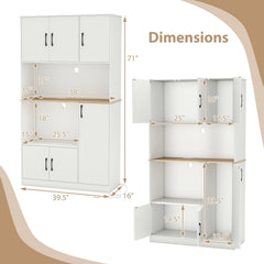 71 inches Tall Kitchen Pantry Cabinet with Charging Station Wooden Buffet Cupboard Sideboard-White