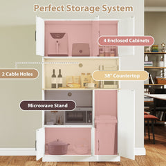 71 inches Tall Kitchen Pantry Cabinet with Charging Station Wooden Buffet Cupboard Sideboard-White