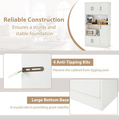 71 inches Tall Kitchen Pantry Cabinet with Charging Station Wooden Buffet Cupboard Sideboard-White