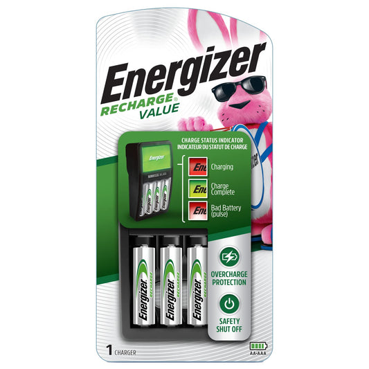Energizer Rechargeable AA and AAA Battery Charger with 4 Rechargeable AA Batteries, Recharge Value Battery Charger for Double A Batteries and Triple A Batteries