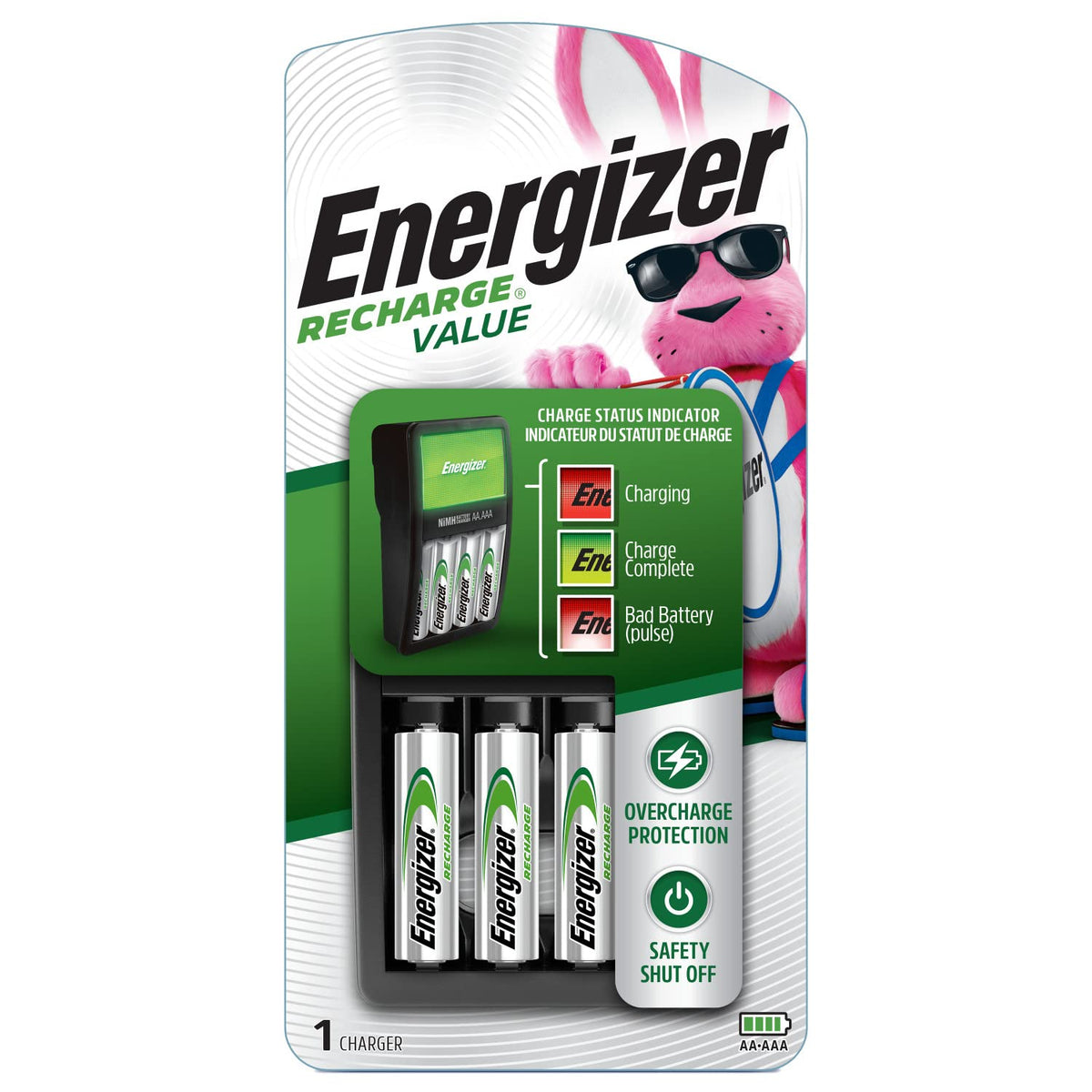 Energizer Rechargeable AA and AAA Battery Charger with 4 Rechargeable AA Batteries, Recharge Value Battery Charger for Double A Batteries and Triple A Batteries