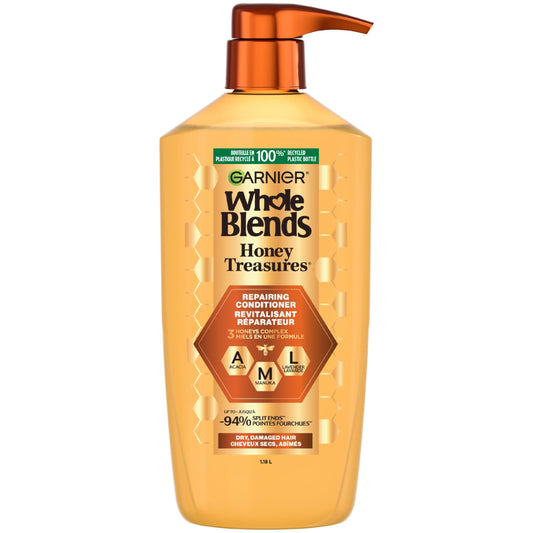 Garnier Whole Blends Honey Treasures Repairing Conditioner for Damaged and Dry Hair, Repairs Split Ends and Breakage, more Moisture, Paraben-Free, 1180ml