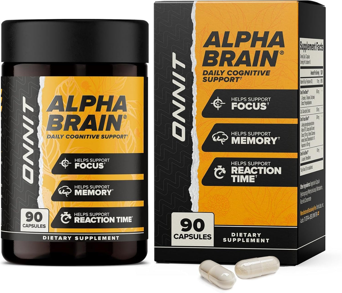 ONNIT Alpha Brain® Nootropic Brain Supplement for Men and Women, IGEN™ Non-GMO Tested, Memory, Mental Clarity, Cognitive Support and Focus Capsules with L-Theanine and Vitamin B6, 90 Count