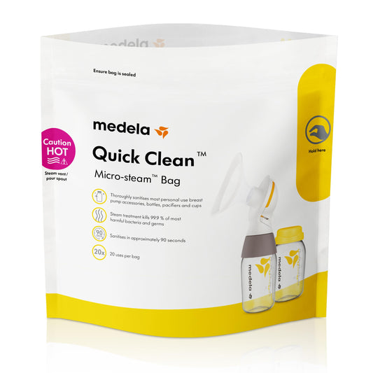Medela Quick Clean Microwave Sterilizer Bags for Bottles and Breast Pump Parts, Reusable Up to 20 Times Per Bag, Food-Grade Material, Made Without BPA, Pack of 5