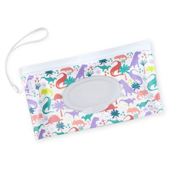 Itzy Ritzy Travel Wipes Case - Reusable Wipe Pouch – Take & Travel Pouch Holds Up To 30 Wet Wipes, Includes Silicone Wristlet Strap, Darling Dinosaurs