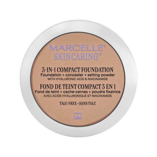 Marcelle Skincaring 3-in-1 Compact Foundation, Ivory, Matte Finish, Buildable Formula, Long-Lasting, Vegan, Cruelty-Free, Hypoallergenic, Talc-Free, Non-Comedogenic, Fragrance-Free, 8.5 g