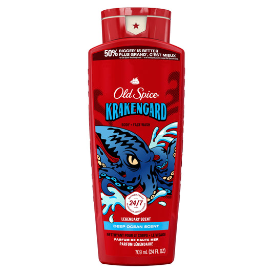Old Spice Body Wash for Men, Krakengard, Deep Ocean Scent, Long Lasting Lather, 709 ml
