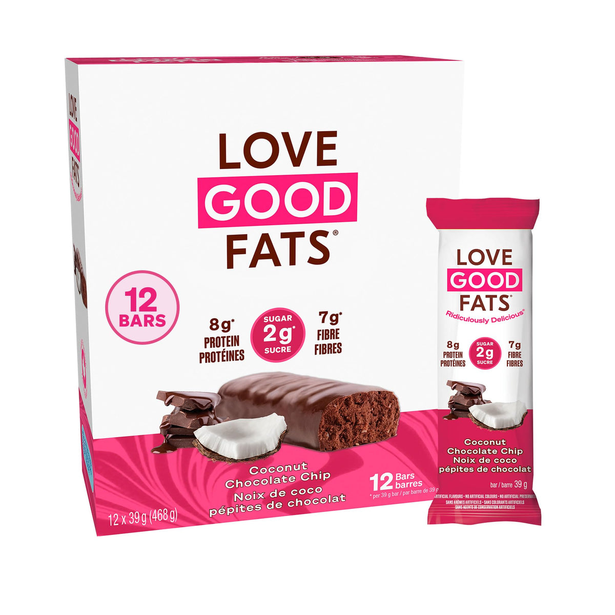 Love Good Protein Truffle Bars | Keto Snack Bars | Low Sugar, Low Carb & Gluten Free | Truffle Coconut Chocolate Chip - 12 Pack