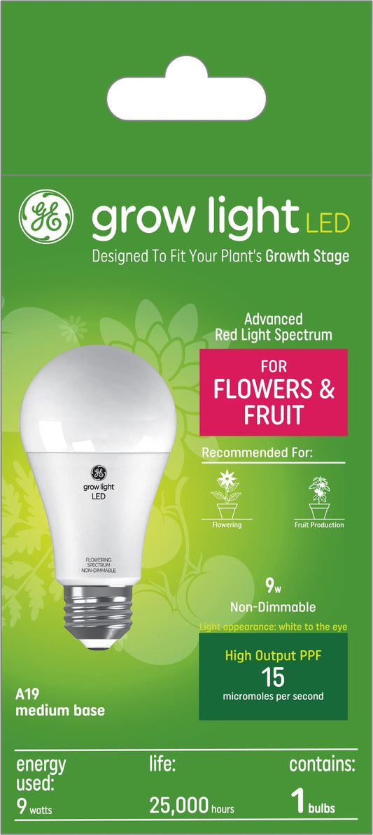 GE Lighting Grow Light LED Advanced Red Light Spectrum 9W Fruit and Flowering A19 Light Bulb (1-Pack)