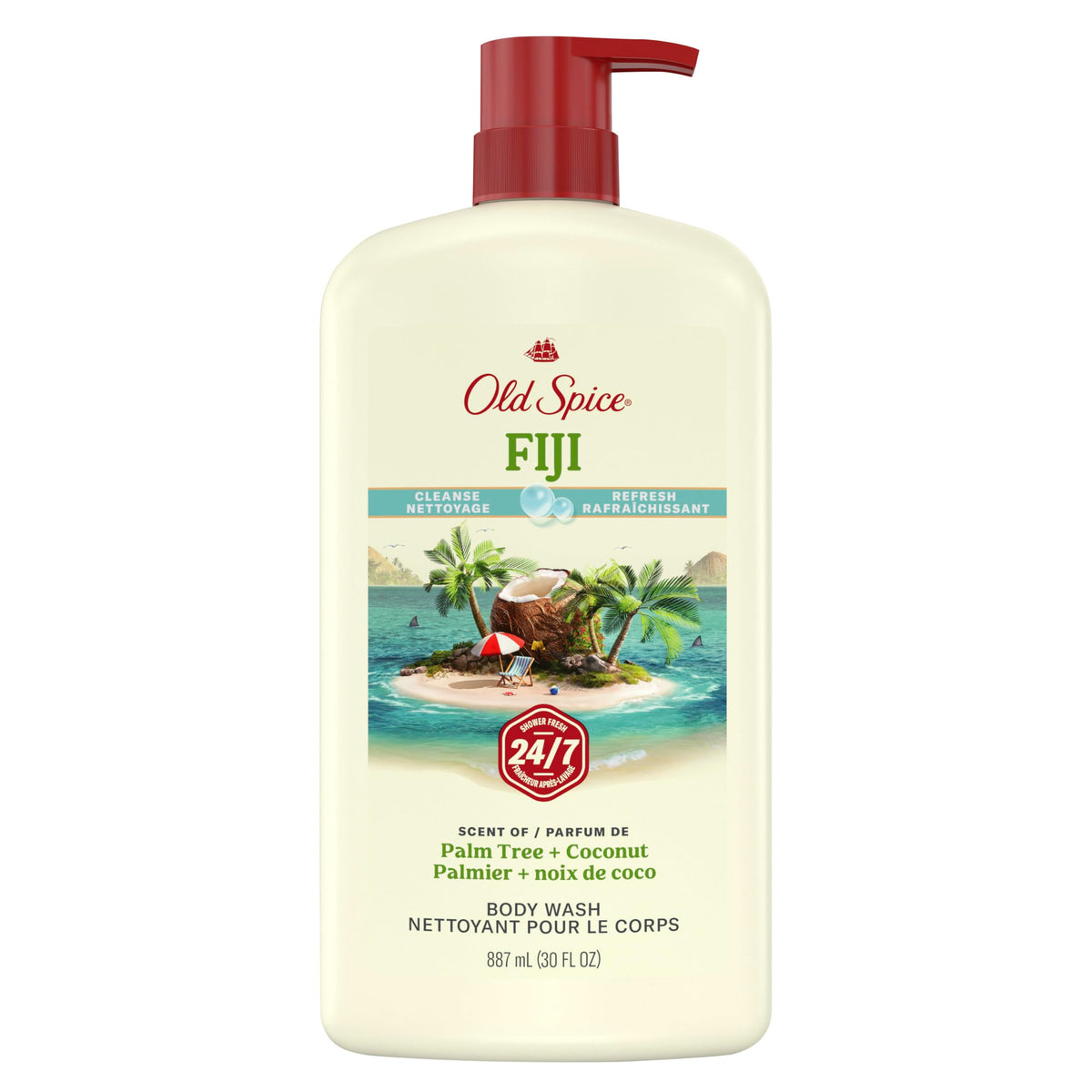 Old Spice Men's Body Wash Fiji with Palm Tree, 24/7 Shower Fresh, Gentle on skin, Cleansing, 887 mL