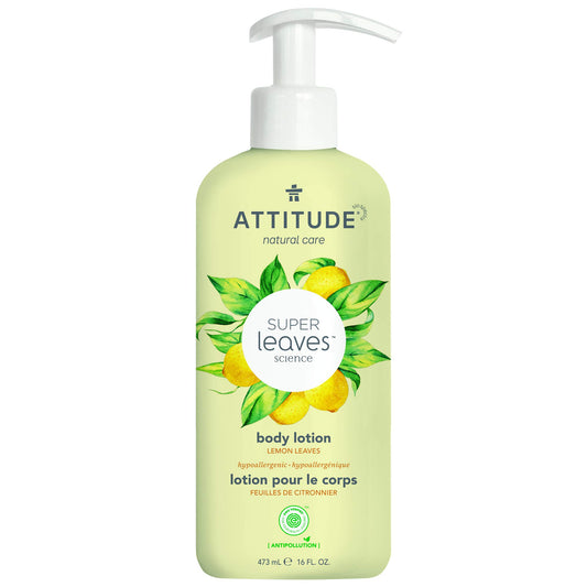 ATTITUDE Body Lotion, Made in Canada, EWG Verified Moisturizer, Vegan Skin Care Products, Non-Greasy, Hydrating for Dry Skin, Cruelty Free, Lemon Leaves, 473 mL