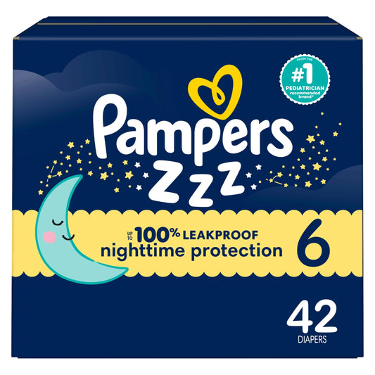 Pampers ZZZ Overnight Diapers, Size 6, Nighttime Protection Disposable Baby Diaper, 1 Pack (Count of 42)