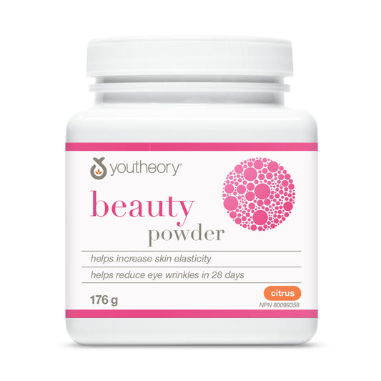Youtheory Beauty Powder Citrus Flavour 176 g, with Hydrolyzed Collagen, Biotin, Vitamin C, and Hyaluronic Acid. Helps Reduce Fine Lines and Eye Wrinkles in 28 Days