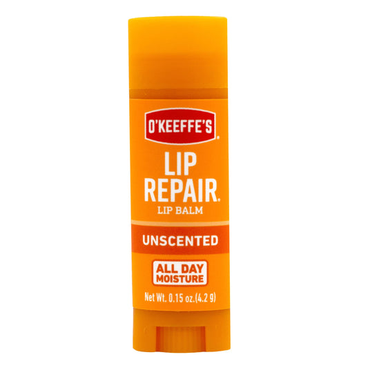 O'Keeffe's Unscented Lip Repair Lip Balm Stick, Unflavored, All Day Moisture, Soothes Dry Cracked Lips, 0.15 oz/4.2g, (Pack of 1), K1700115