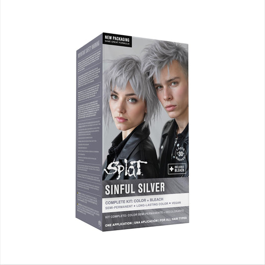 SPLAT Sinful Silver Hair Dye Kit – Semi Permanent Color Lasts Up to 30 Washes