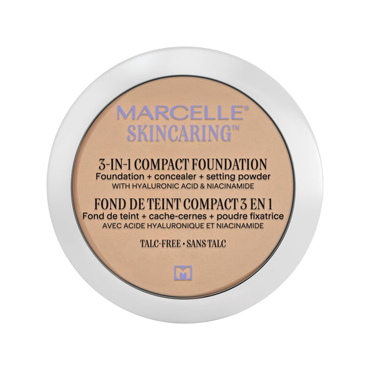 Marcelle Skincaring 3-in-1 Compact Foundation, Classic Ivory, Matte Finish, Buildable Formula, Long-Lasting, Vegan, Cruelty-Free, Hypoallergenic, Talc-Free, Non-Comedogenic, Fragrance-Free, 8.5 g