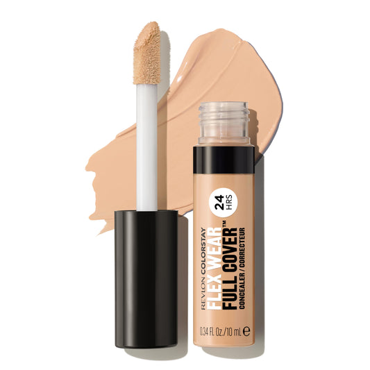 Revlon ColorStay Flex Wear, Full Cover Non-Creasing Concealer, Infused with Hyaluronic Acid & Vitamin E, Flexible Longwear, 025 Light Beige, 0.34 fl oz/ 10ml
