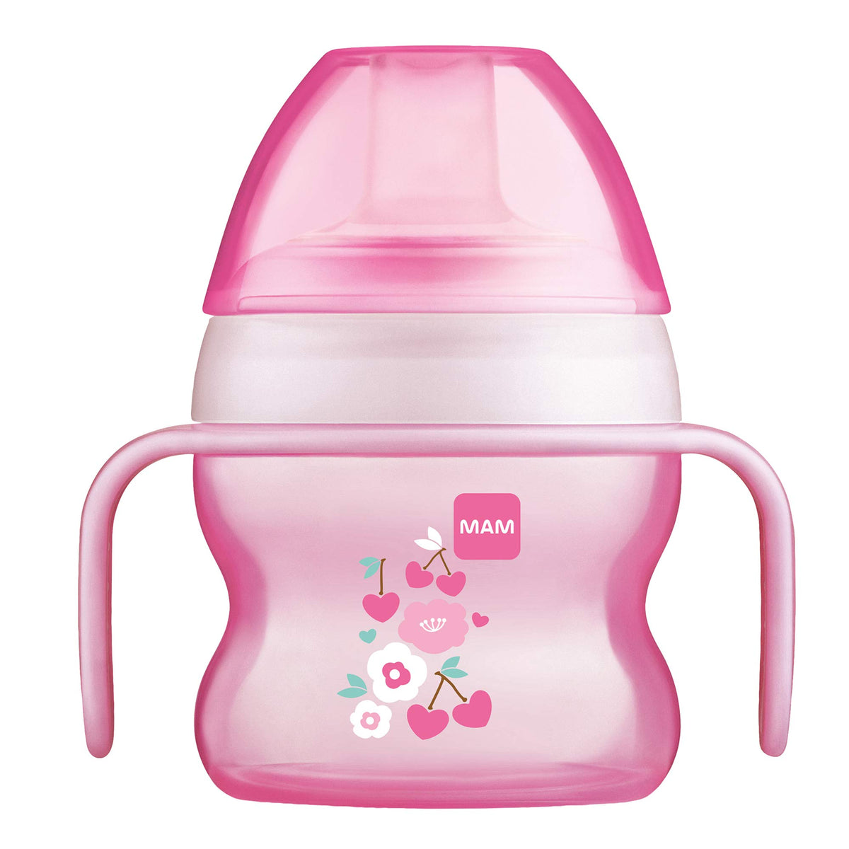 MAM Starter Cup (1 Count), MAM Sippy Cup, Drinking Cup With Extra-Soft Spill-Free Spout and Non-Slip Handles, For Girls 4+ Months, Five Ounces, Pink