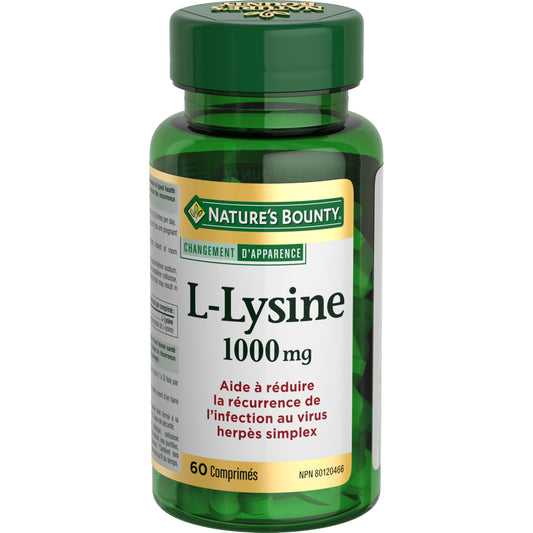 NATURE'S BOUNTY L-Lysine, 1000 mg, Helps Reduces Recurrence of Herpes Simplex Virus (Cold Sores), Source Of an essential Amino Acid, Helps in Collagen Formation, 60 Tablets, 91 g