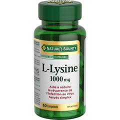 NATURE'S BOUNTY L-Lysine, 1000 mg, Helps Reduces Recurrence of Herpes Simplex Virus (Cold Sores), Source Of an essential Amino Acid, Helps in Collagen Formation, 60 Tablets, 91 g