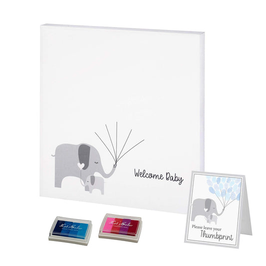 Lillian Rose Baby Elephant Canvas Baby Shower Guest Book Alternative with 2 Ink Pads