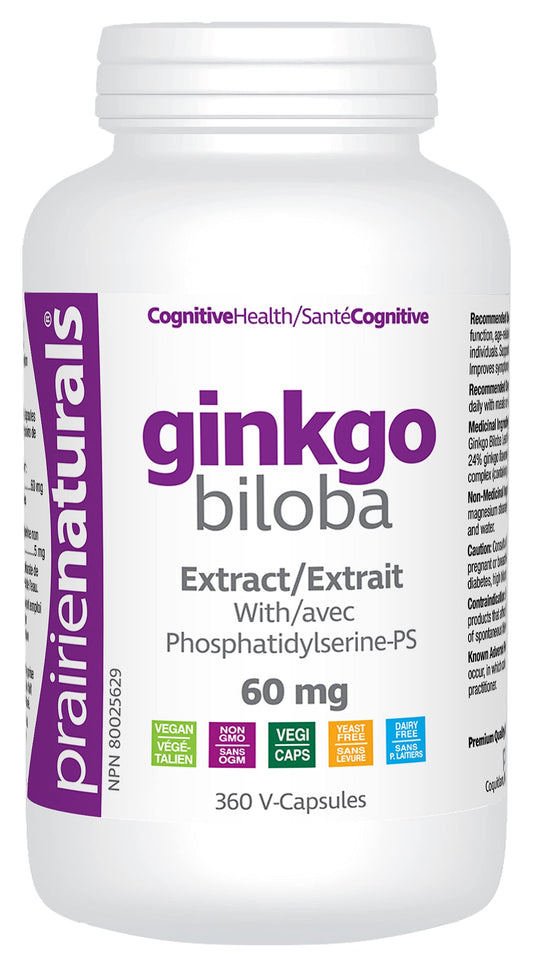 Prairie Naturals Ginkgo Biloba Extract 60mg with Phosphatidylserine VCaps - 360 Count