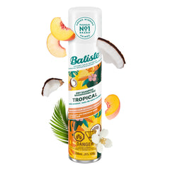 Batiste Dry Shampoo with Tropical scent 200ml, Fragrance with hints of coconut, jasmine, and peach to leave hair smelling great, instantly refreshes and absorbs grease