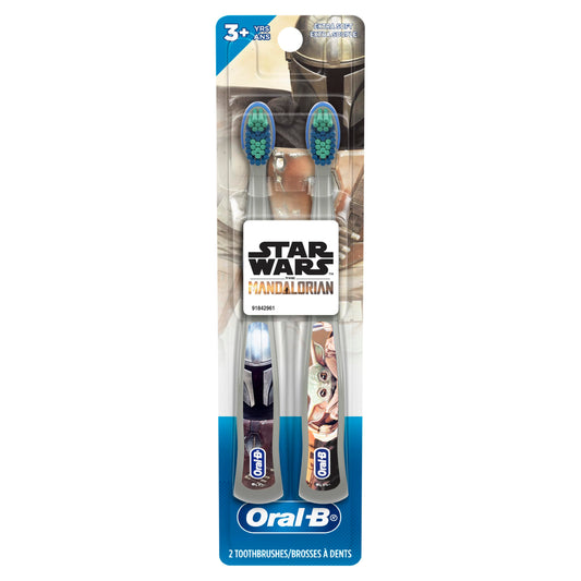 Oral-B Kids Manual Toothbrush Featuring Star Wars The Mandalorian, Soft Bristles, for Children and Toddlers 3+, 2 Count
