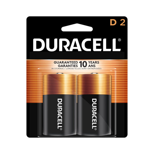 Duracell Coppertop D Batteries, 2 Count (Pack of 1), D Battery with Long-lasting Power, All-Purpose Alkaline Battery for Household and Office Devices