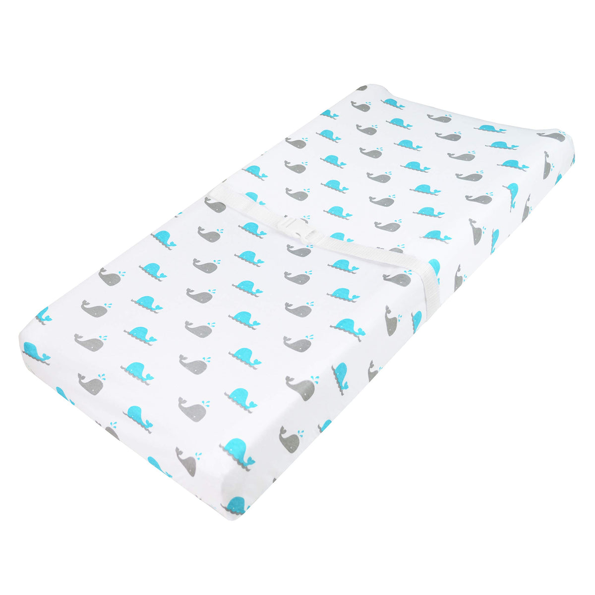 TL Care Printed 100% Natural Cotton Jersey Knit Fitted Contoured Changing Table Pad Cover, Aqua Whale, Soft Breathable, for Boys & Girls