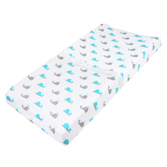TL Care Printed 100% Natural Cotton Jersey Knit Fitted Contoured Changing Table Pad Cover, Aqua Whale, Soft Breathable, for Boys & Girls