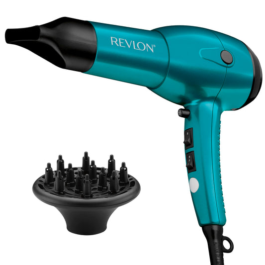 Revlon RV544FBLF Advanced Ionic Technology™ Hair Dryer with Diffuser, Powerful, Hair Dryer with Concentrator, Quick Dry, Lightweight, 2 Heat/Speed Settings, Less Frizz, Shiny and Smooth Hair, Blue