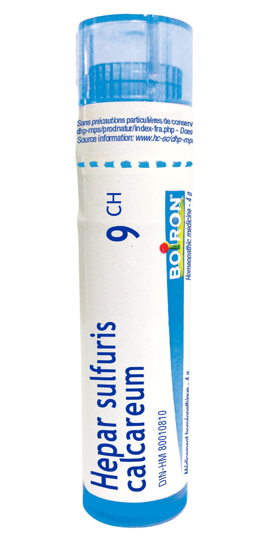 Boiron Hepar sulfuris calcareum 9ch,Homeopathic medicine. Each tube contains 4 g (approximately 80 pellets)