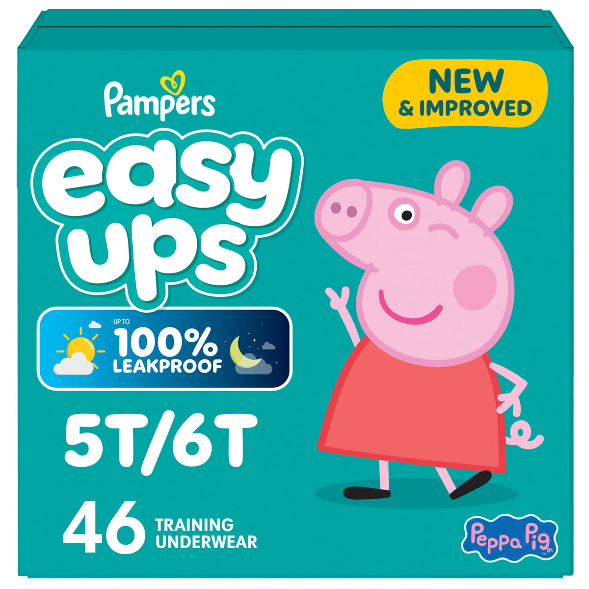 Pampers Easy Ups Girls & Boys Potty Training Pants, Size 7 (5T6T), Peppa Absorbent Training Underwear, Up to 100% Leakproof Day and Night, Hypoallergenic, 1 Pack (Count of 46)