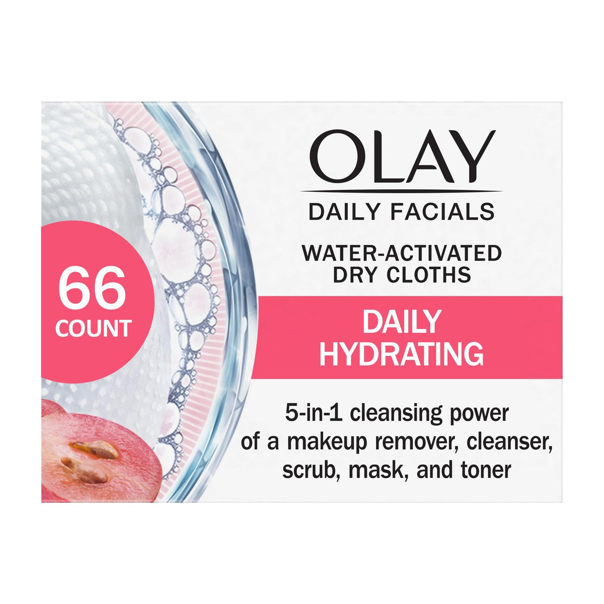 Olay Daily Facials 5-In-One Hydrating Cleansing Cloths with Grapeseed Extract, 66 Count