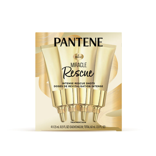 Pantene Hair Mask for Dry Damaged Hair, Deeply Moisturizing and Weightless, Miracle Intense Rescue Shots, Paraben Free, 60 mL Total (4 Count of 15 mL Each)